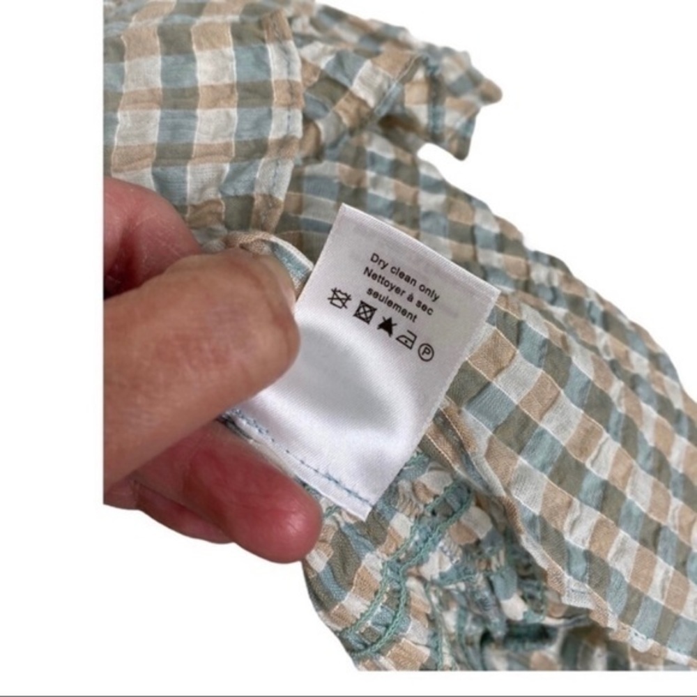 Veronica Beard Cici Smocked Seersucker Plaid Mini Mint Beige Dress NWT - Picture 15 of 16